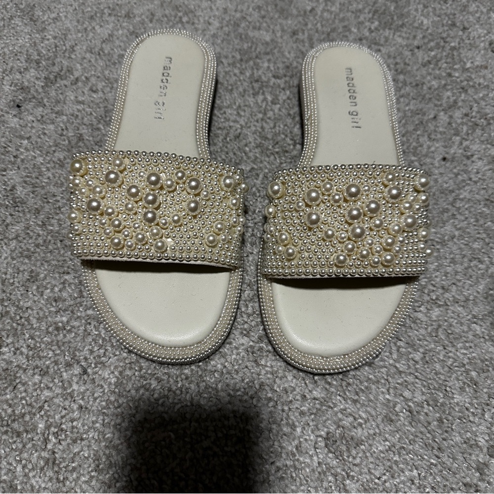 Madden Girl Beige Pearl Embellished Sandals